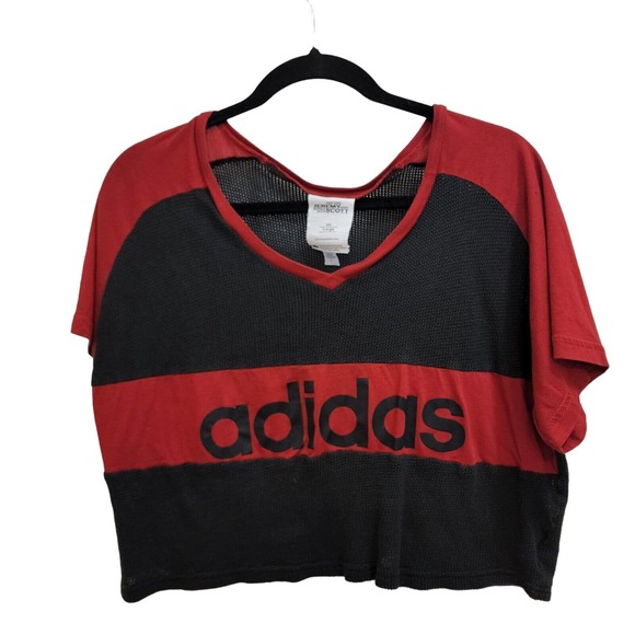 Adidas X Jeremy Scott Large Cropped Mesh Top Black Red Womens - Picture 1 of 7